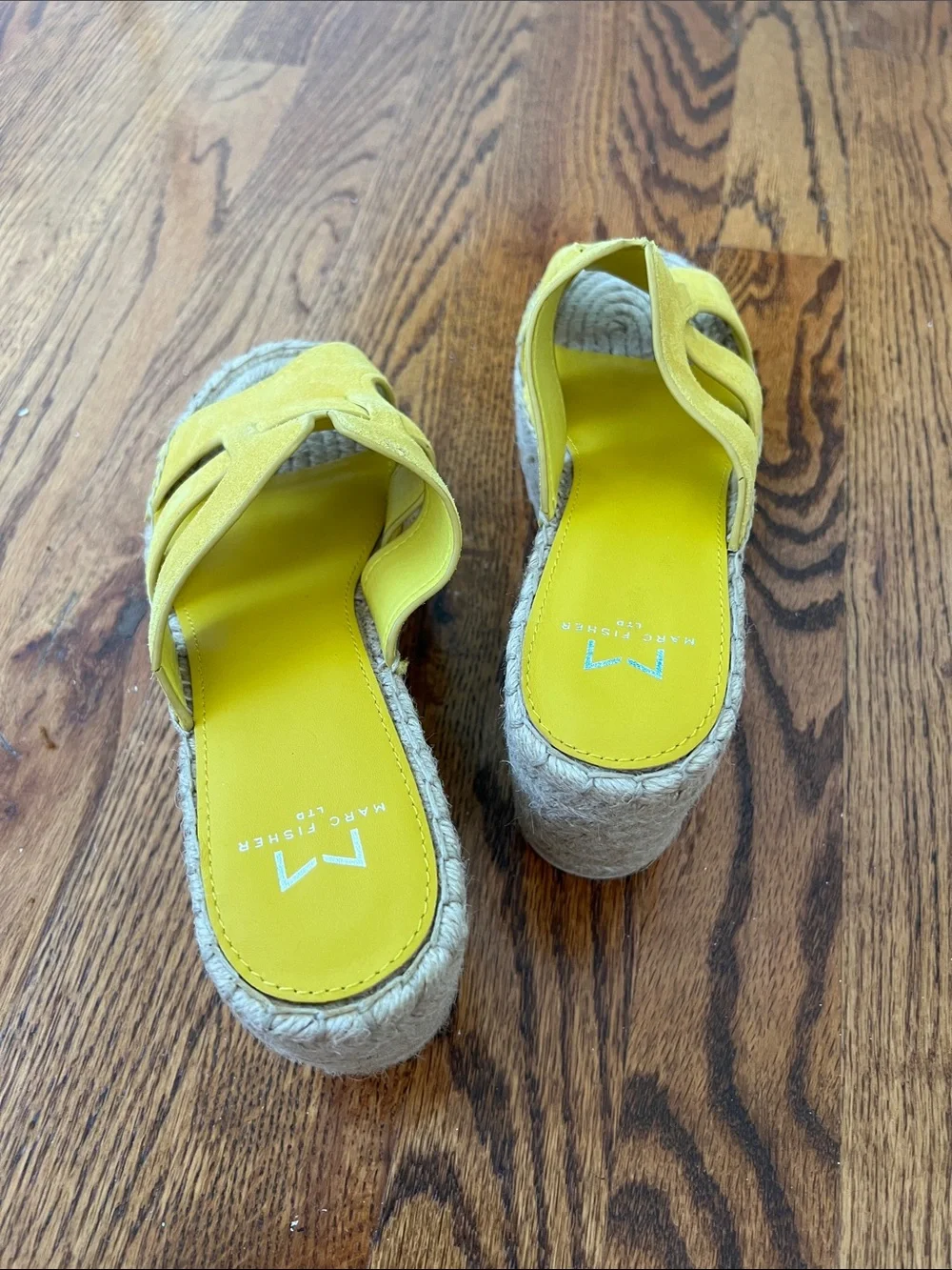 Marc Fisher Bright Yellow Espadrille Platform Slides-NWT